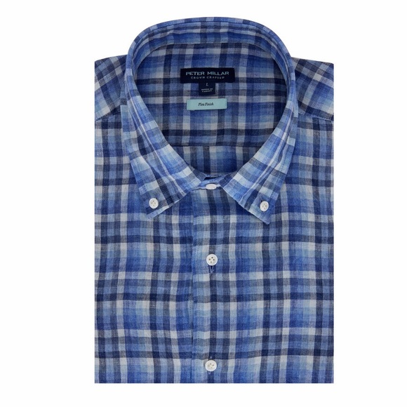 Peter Millar Crown Crafted Bella Vue Linen Flex Finish Sport Shirt in Pearl Blue - Picture 11 of 11